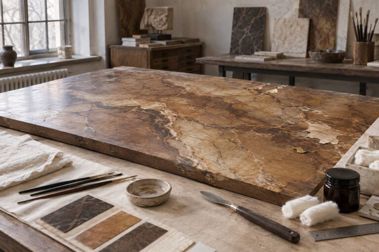 Marmo pittorico: la finta pietra sul legno, come si restaura