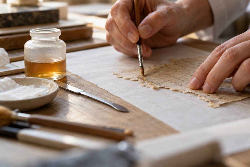 Illustration de détail sur le sujet : Colla di coniglio: preparazione, uso e limiti nel restauro