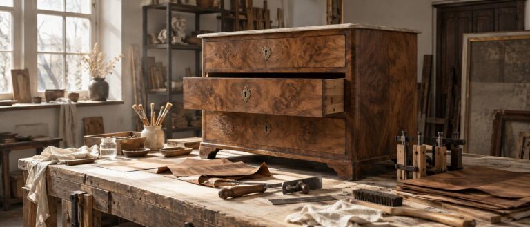 Restauro di un comò impiallacciato: i rischi dell’umidità