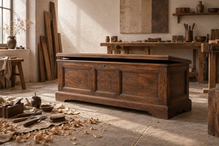 Restauro di una cassapanca: fondo, coperchio, cerniere